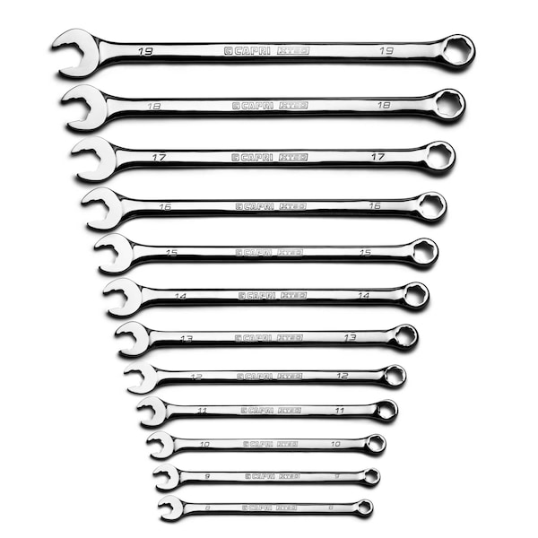 WaveDrive Pro Combination Wrench Set, Reg/Rounded Bolts, Metric, 12 pcs